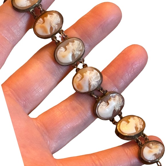 Antique art deco 1920s pinchbeck carved cameo link bracelet - Picture 4 of 7